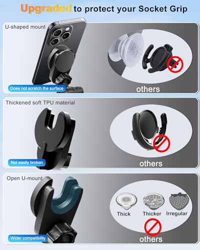 Car Phone Holder for Pop Socket, Dashboard Socket Grip Car Mount Dual Adhesive Base for Any Surfaces, Dash Sockets Phone Mount for Car, Works for iPhone Samsung All Smartphones with Pop Grip - style: Dashboard