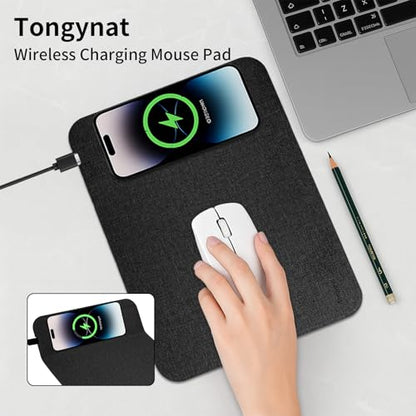 Fast Wireless Charging Mouse Pad 15W, Office Desk Pad with Ultra-Smooth Surface Non-Slip Rubber Base, Waterproof Mousepad for Computers/Office/Work/Home/Pad for iPhone Samsung (Black) - color: Black