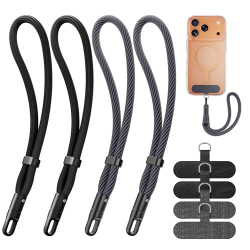 SHANSHUI Phone Lanyard, 4 Pack Adjustable Cell Phone Strap, Hand Wrist Strap Lanyard with 4 Pack Tether Tabs for Smartphones-Black Dark Gray - color: 2black 2dark Gray