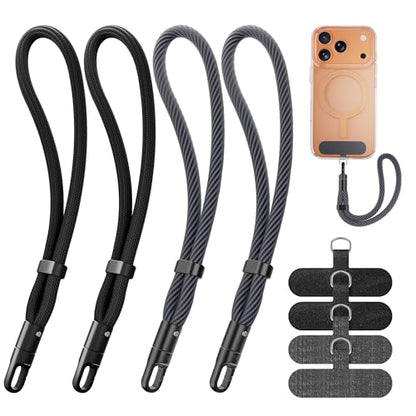 SHANSHUI Phone Lanyard, 4 Pack Adjustable Cell Phone Strap, Hand Wrist Strap Lanyard with 4 Pack Tether Tabs for Smartphones-Black Dark Gray - color: 2black 2dark Gray