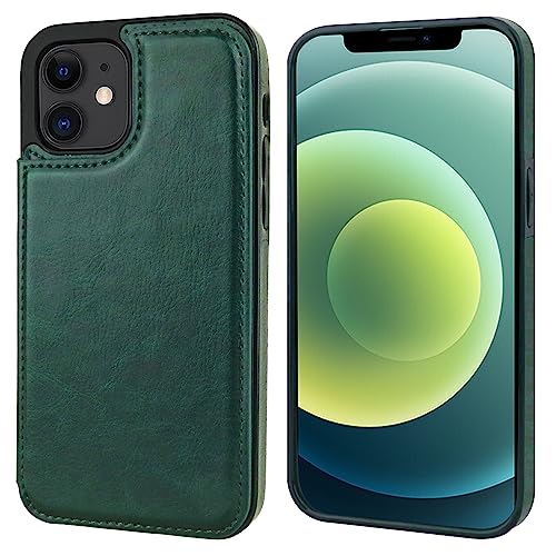 ONETOP for iPhone 12 Mini Wallet Case with Card Holder,Green - color: Green