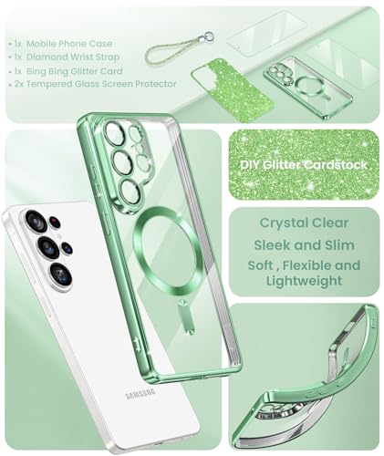 Plated Gold Magnetic Case for Samsung Galaxy S26 Ultra-Green - color: Electroplating Clear TPU-Grass Green