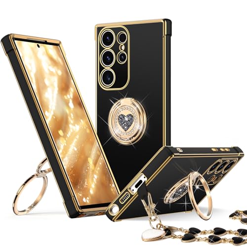 XYZ for Galaxy S23 Ultra Case with Stand, for Samsung Galaxy S23 Ultra Case with Double Ring, Women Girls Bling Luxury Phone Case for Samsung S23 Ultra, Black - color: Black, size: Galaxy S23 Ultra