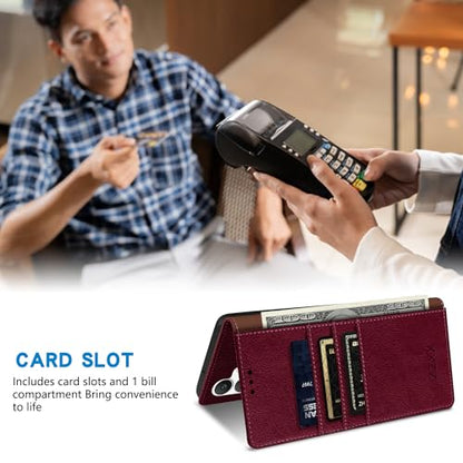 ZZXX for Samsung Galaxy S25 FE Wallet Case with [RFID Blocking] Card Slot Stand Strong Magnetic PU Leather Flip Fold Protective Phone Case for Samsung Galaxy S25 FE Case Wallet(Wine Red-6.7 inch) - color: Wine Red