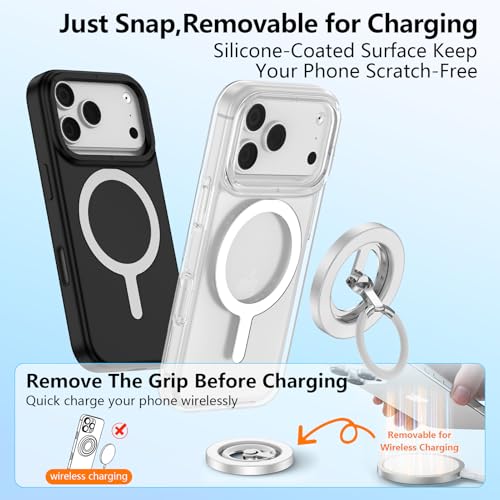 Magnetic Phone Ring Holder for MagSafe,360° Rotation Cell Phone Grip Stand - color: White