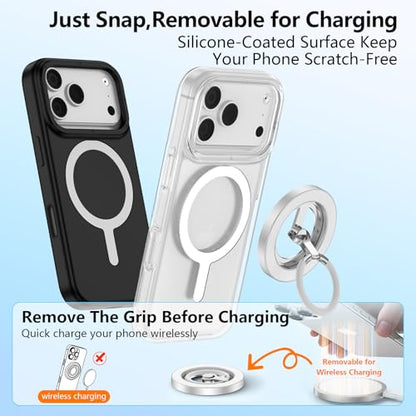 Magnetic Phone Ring Holder for MagSafe,360° Rotation Cell Phone Grip Stand - color: White