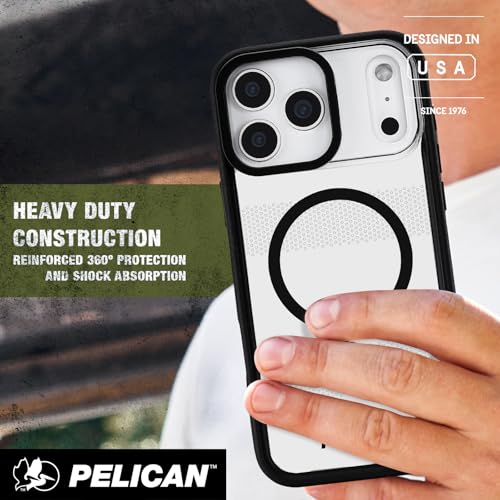 Pelican Protector iPhone 17 Pro Max Case with Camera Stand - Clear | Rugged MagSafe Phone Case with 16ft Military-Grade Drop Protection - Heavy Duty Magnetic Phone Cover for iPhone 17 Pro Max - color: Clear - Stand - Pro Max, style: iPhone 17 Pro Max