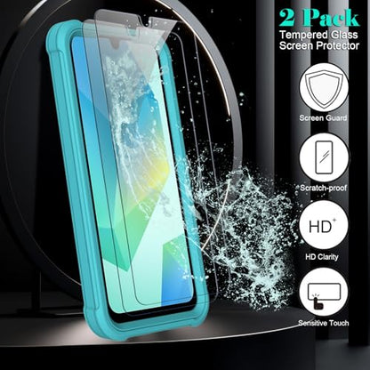 for Samsung Galaxy A16 5G Case with 2 Pack Tempered Glass Screen Protector, [Holster Series] Belt Clip Hard Tough Heavy Duty Rugged Shockproof Protective Cell Phone Case (Blue Green) - color: Blue Green