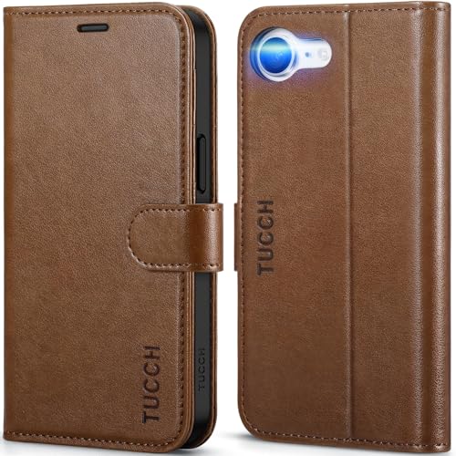 TUCCH Wallet Case for iPhone 17e & iPhone 16e (6.1"), 4 Card Holders, Brown | RFID Blocking, Viewing Stand, Shockproof TPU Shell, PU Leather, Magnetic Closure, Protective Folio Flip Cover - color: Brown