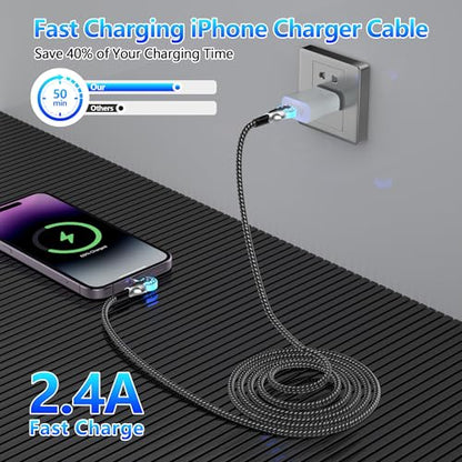 90 Degree Rotating iPhone Charger Cable with 180°Swivel Head, [MFi Certified] 6.6FT Right Angle Lightning Cord for Apple CarPlay, Fast Charging USB A to Lightning Cable for iPhone 14 13 12 11 X iPad