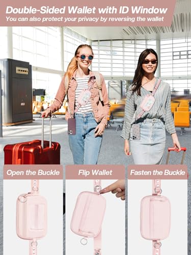 Tiostep Clip and Go Strap for Phone with Wallet Crossbody Phone Lanyard Adjustable and Detachable RFID Wristlet Wallet (Pink, Large) - color: Pink, size: Large