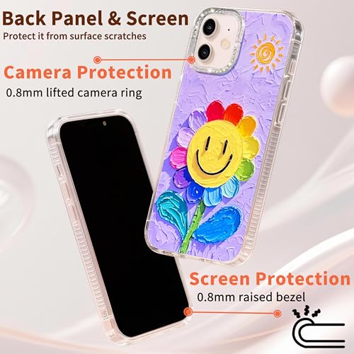 Compatible with iPhone 11 Case,with [Soft Slim][Camera Protection] Cute Rainbow Flower Aesthetic Phone Cover Anti-Yellowing Shockproof Protective Cover for Women Girl-Purple - color: Purple, size: iPhone 11