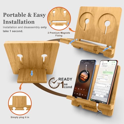 Bamboo Dual Cell Phone Holder for iPhone/iPad, Wood Wireless Charging Station Tablet Holder Nightstand, Double Phone Holder Desktop Stand for iPhone 18/17/16/15/14/13/12/11 and Android