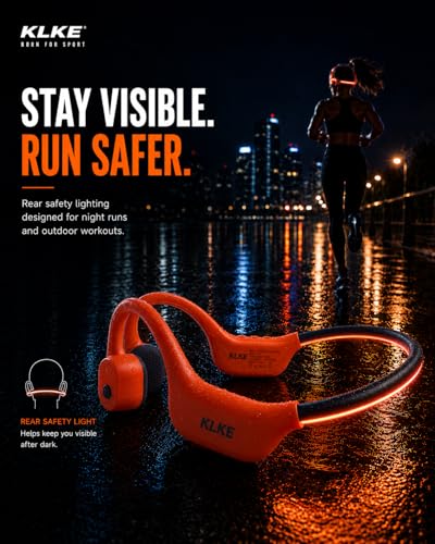 Bone Conduction Headphones for Running with mic and Rear Safety Light - color: KLKE-Orange
