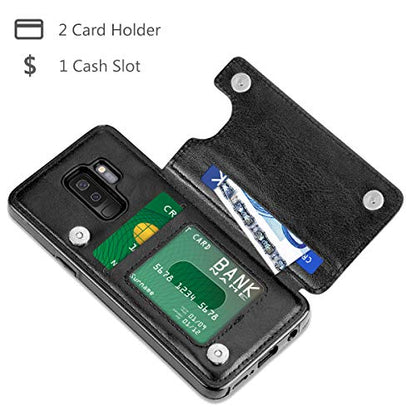 HianDier Wallet Case for Galaxy S9 Plus, Slim Protective Case with Credit Card Slot Holder Flip Folio Soft PU Leather Magnetic Closure Cover Compatible with Samsung Galaxy S9+ Plus, Black