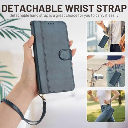 for Galaxy A17 5G Phone Case Wallet and Wrist Strap (Blue) | Card Holder Slots, PU Leather, Flip Cover, Magnetic Closure, Kickstand, Folio Protective, for Samsung A17 Case - color: Blue