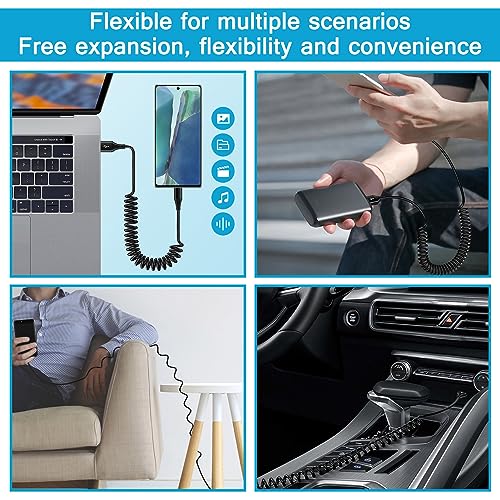 Samsung S24 Ultra FE Coiled USB C to USB A Cable Fast Charging for Galaxy S26 Ultra/S24+/S23/S22/S25,3FT Retractable Android Phone Car Charger Cord for iPhone 17 16 15 Pro Max Plus,Google Pixel 10/9/8