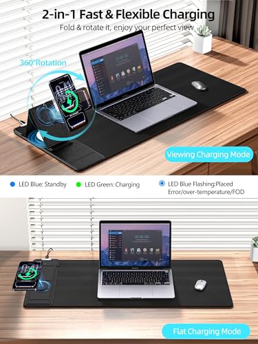 Mouse Pad with Magnetic Wireless Charging & Adjustable Phone Stand - color: Black-Magnetic Stand-27.5"x11.8"-Left