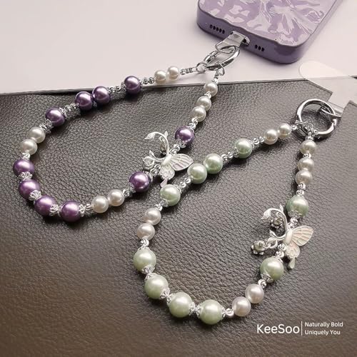 Korean-Style Pearl Butterfly Phone Charm - Luxe Hands-Free Elegance, Universally Compatible with iPhone & Android, Radiating Timeless Charm, Purple - color: 02 Purple Peal Butterfly