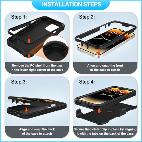 Belt Clip Holster Compatible with iPhone 13 Defender Case with 360° Rotating Stand - Heavy Duty Protection Anti-Drop Shockproof, Black - size: iPhone 13