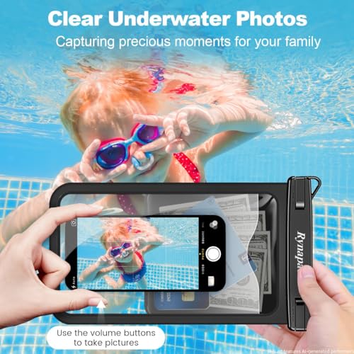 Rynapac Large Waterproof Phone Pouch [Up to 10"] - 2 Pack IPX8 Waterproof Phone Case for iPhone 17 16 15 Pro Max Galaxy S26 Ultra, Touchscreen & Underwater Photography, Beach Cruise Essentials 2026 - color: [Black + Pink] Large Waterproof Phone Pouch, siz