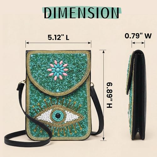 Small Crossbody Bags for Women, Cell Phone Shoulder Bag Boho Wallet Purse - color: Green