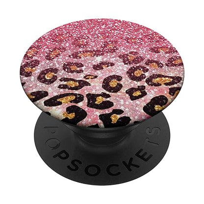 Cute Pink Leopard Print Pattern Fashion Design on Black PopSockets Adhesive PopGrip - style: Adhesive PopGrip