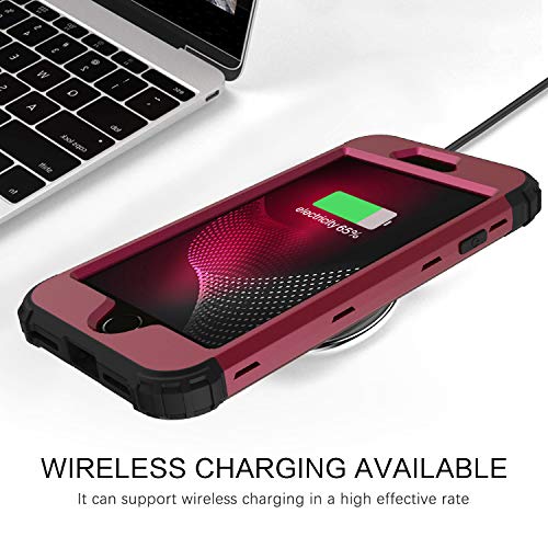 BENTOBEN for iPhone SE 2022 Case and iPhone SE 2020 Phone Case, Heavy Duty 3 in 1 Full Body Rugged Shockproof Hybrid Hard PC Soft Rubber Bumper Protective Girls Women Boy Men Cover, Wine Red/Burgundy - color: Black/Wine Red