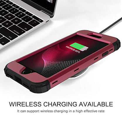 BENTOBEN for iPhone SE 2022 Case and iPhone SE 2020 Phone Case, Heavy Duty 3 in 1 Full Body Rugged Shockproof Hybrid Hard PC Soft Rubber Bumper Protective Girls Women Boy Men Cover, Wine Red/Burgundy - color: Black/Wine Red