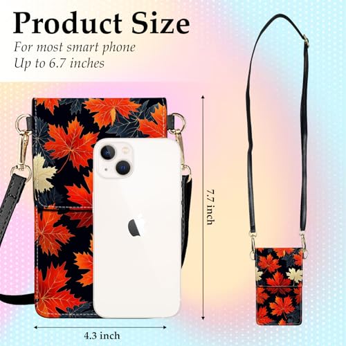 Small Crossbody Bags for Women Touchscreen Cell Phone Bag Cross Body Purses with adjustable Strap,Gifts For Teenage Girls - color: White & Red Leaves