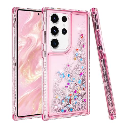 Designed for Samsung Galaxy S25 Ultra Case with Liquid Glitter, 3-in-1 Military-Grade Protection & Sparkling Quicksand, Clear Anti-Yellowing Bling Galaxy S25 Ultra Case for Women 6.9”