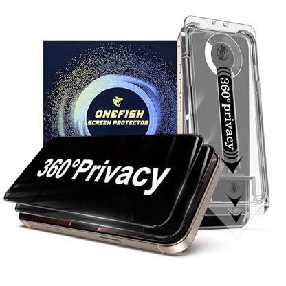 OneFish 2 Pack Privacy Screen Protector for iPhone 14 Pro Max - 4-Way 360° Anti-Spy Tempered Glass, 9H Hardness, 3D Curved Edges, Case-Friendly & Easy Installation - size: iPhone 14 Pro Max -6.7''