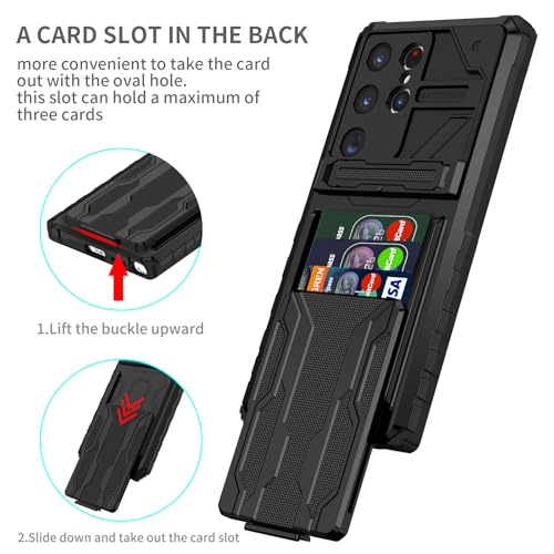 for Samsung Galaxy S24 Ultra Wallet Case with Card Holder, Black | Detachable Card Holder, Built-in Kickstand, with Screen Protectors - 2 Pack, Military Grade, Full Body Shockproof - size: for Galaxy S24 Ultra - 6.8''