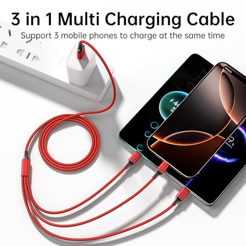 Multi Charging Cable, 4ft 2Pack Multi Phone Charger Cable Braided Universal - color: 4FT/1.2M Red+Black