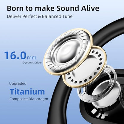 Open Ear Wired Earbuds 3.5mm Headphone with Mic Right Angled Ear Hook Black