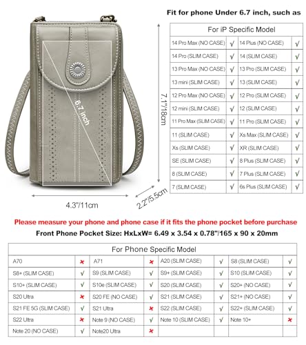S-ZONE Women RFID Blocking Crossbody Cell Phone Purse PU Leather Wallet | Card Slots, Anti-theft, Multi Pockets, Detachable Adjustable Strap, Small, Travel Eveyday Shopping Outing - color: Grey