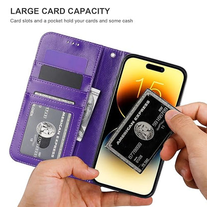 Bocasal Detachable Wallet Case Card Holder for iPhone 15 Pro Max Purple | RFID Blocking Kickstand Card Slots Holder PU Leather Magnetic Shockproof Wrist Strap Removable Flip Protective Cover 6.7 inch - color: Purple