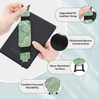 Secure Hand Strap for 6-7.5" Kindle and Tablets, Versatile Lightweight Faux Leather E-Book Grip Holder, Heavy-Duty E-Book Accessories for Reading Lover Gift (Green Marble) - color: Green Marble