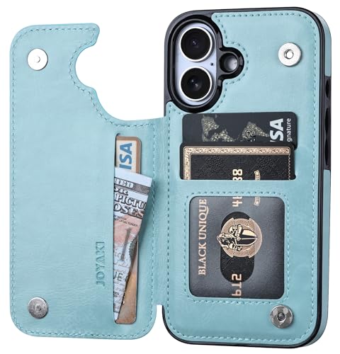 Wallet Case Compatible with iPhone 16 6.1", Slim Protective Case with Card Holder,Premium PU Leather Kickstand Card Slots Case with Double Magnetic Clasp-Ice Blue - color: Iceblue, size: iphone 16 6.1"
