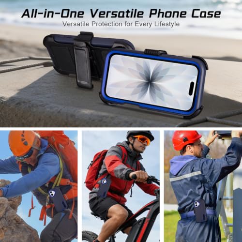 Defender Case for iPhone 17 Case with Belt Clip Holster Navy Blue | Heavy Duty Rugged Protective Phone Case, Dual Layer Shockproof Cover - color: Navy Blue