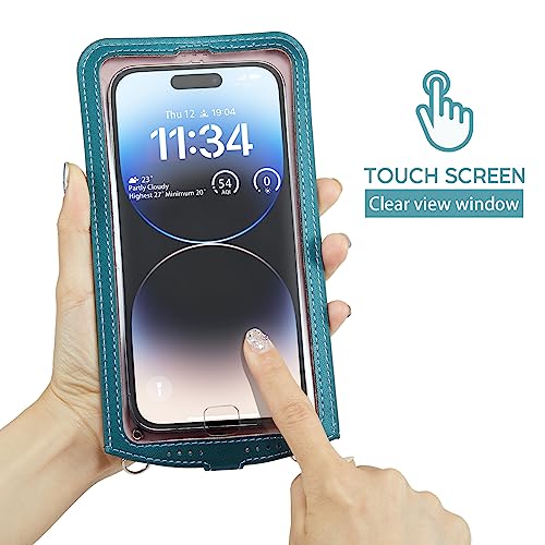 Small Crossbody Bag Cell Phone Purse for Women Men Leather Mini Shoulder Bag Wallet Case with Card Holder Slot Necklace Lanyard for All phones iPhone Samsung Google up to 7.3" Green - color: Green