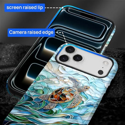 Case Compatible with iPhone 17 Pro Max, Cute Dual Layer Hybrid Phone Cover, Military Grade Drop Protection, Aesthetic Shockproof Phone Case for Women Girls, Stained Glass Sea Turtle - color: Stained Glass Sea Turtle, size: Iphone 17 Pro Max