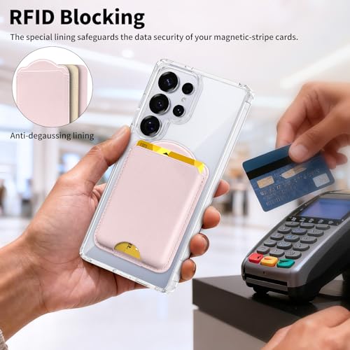 Magnetic Wallet for Samsung Galaxy S26 S25 S24 Series, Fold 8 Ultra with Magsafe Case, for iPhone 17-12 Series, RFID Blocking Leather Magnetic Card Holder | Holds 3 Cards | Light Pink - color: Light-Pink