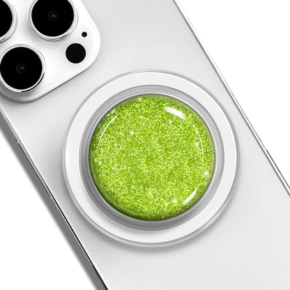 Magnetic Phone Grip Holder, Collapsible Expanding Stand with Clear Crystal Glitter Design, Universal Magnetic-Compatible for Phones & Tablets, Green Glitter