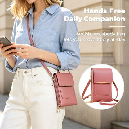 Small Touchscreen Phone Crossbody Bag for Women – Anti-Theft, RFID Blocking, Waterproof Leather Messenger Purse - color: Black