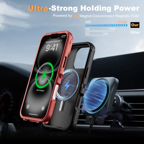 Follaroma for iPhone 16 Case with Magnetic,Heavy Duty Case,6.1'',Black-red - color: Black-red, size: iPhone 16 6.1''