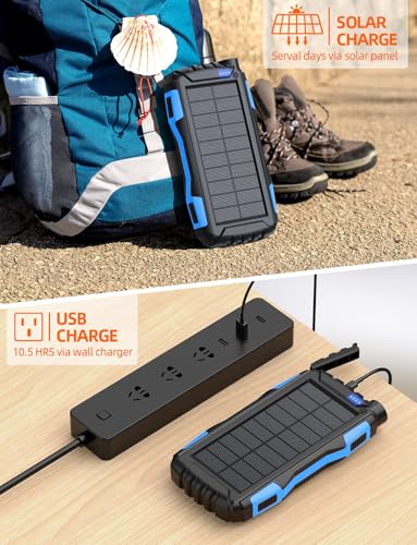 Mregb Solar Charger Power Bank 42800mAh, Portable Charger, Solar Power Bank,External Battery Pack 5V3.1A Qc 3.0 Fast Charger Built-in Super Bright Flashlight (Blue) - color: Blue