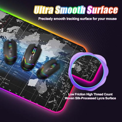 ToLuLu Wireless Charging RGB Gaming Mouse Pad, 15W Mouse Mat w/ 30W Charger - color: World Map