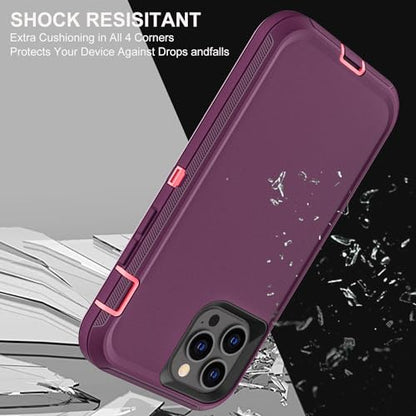 YKHJKLEC for iPhone 12/12 Pro Case, Military Grade 3 in 1 Heavy Duty Shockproof/Drop Proof/Dust Proof with 2Pcs Tempered Glass Screen Protector (Purple/Pink) - color: Purple/Pink