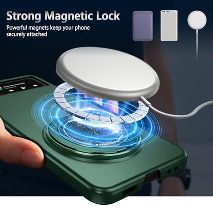 Magnetic Case for Samsung Galaxy Z Flip 4, [Compatible with MagSafe] Military Grade Shockproof Slim fit Samsung Z Flip 4 Phone Case with Magnetic Ring Kickstand, Green… - color: Green, size: Samsung Galaxy Z Flip 4